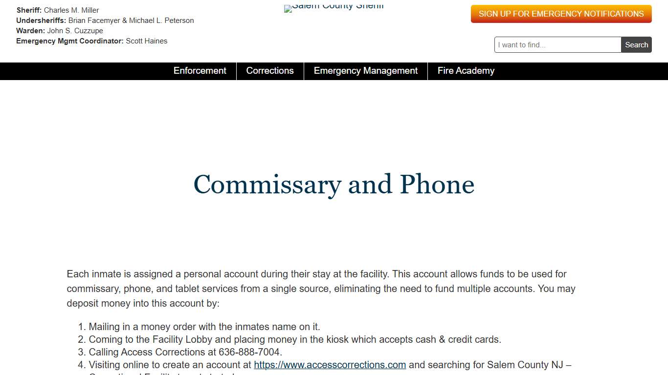 Commissary and Phone | Salem County Sheriff's Office